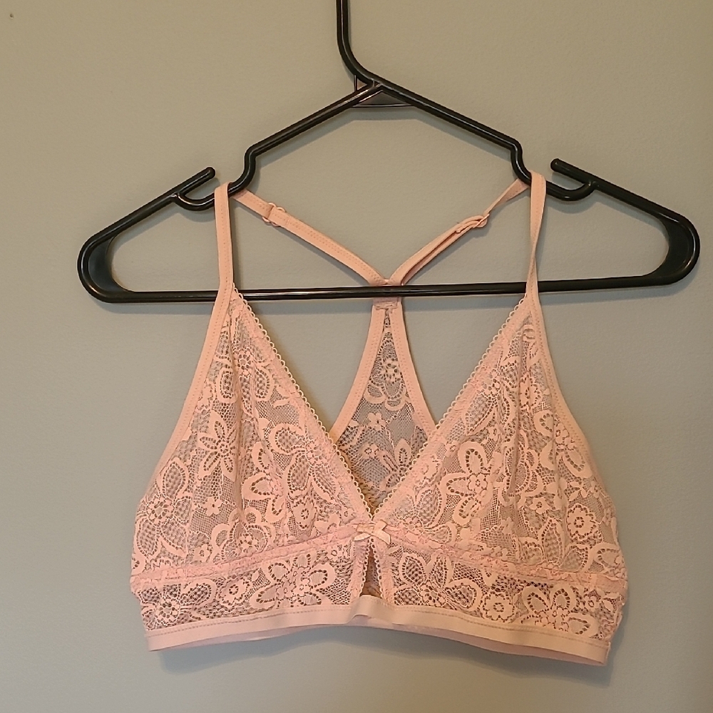 Aerie Pink Floral Lace Bralette with Racerback